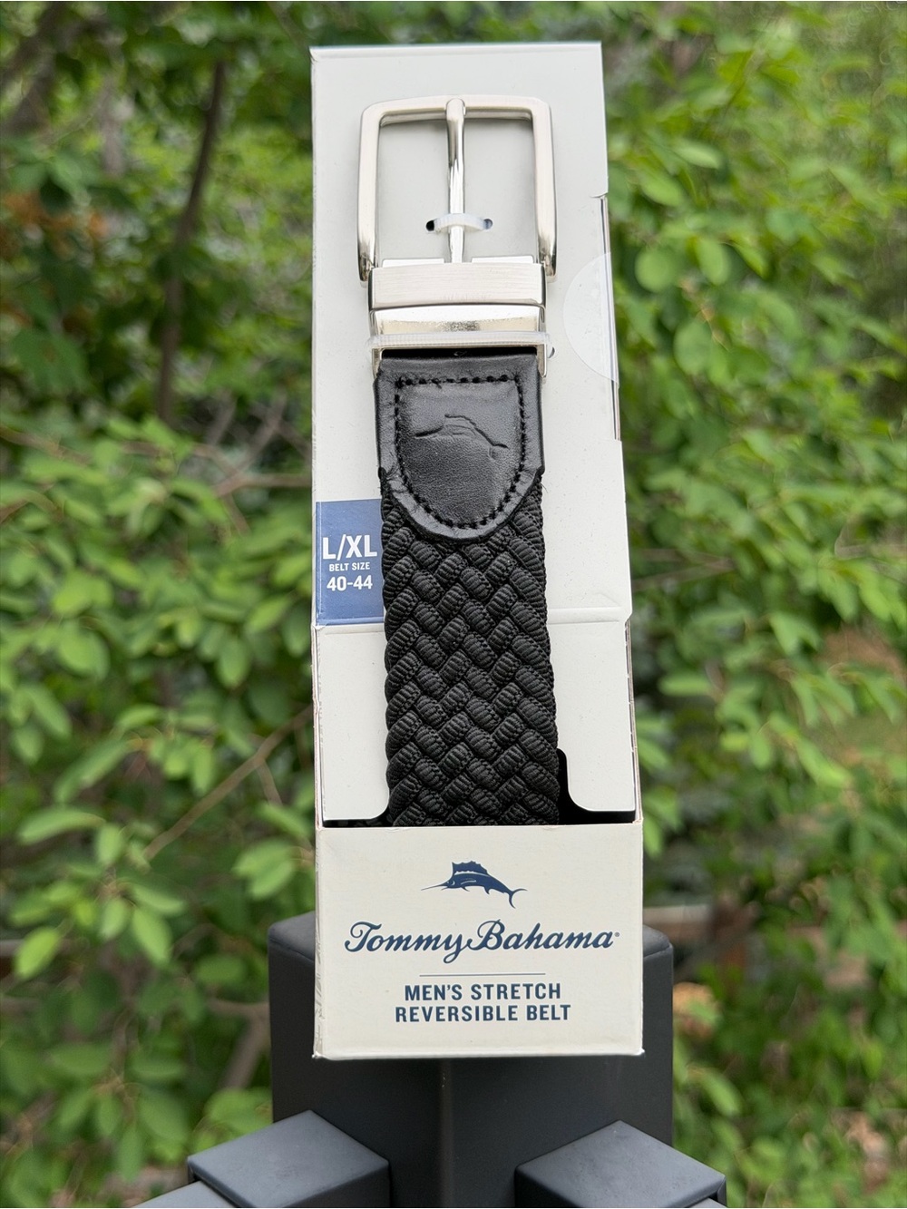 Tommy Bahama Men’s Stretch Reversible Braided Belt Black/Grey L/XL 40-44 NIB